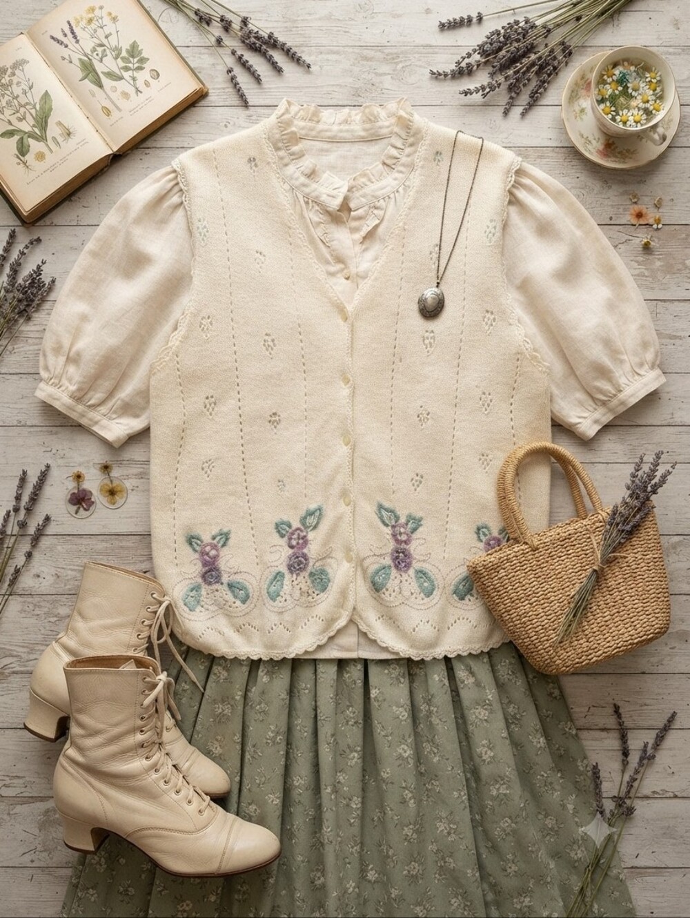 Vintage Koret White Floral Embroidered Beaded Sleeveless Knit Cardigan